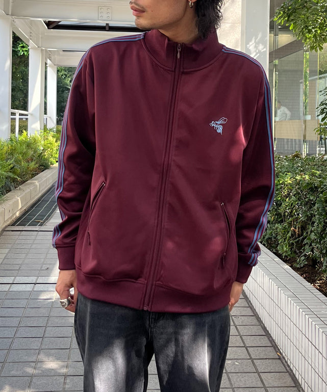 リブ配色サイドライントラックジャケット/ワイン モデル:178cm Lサイズ着用