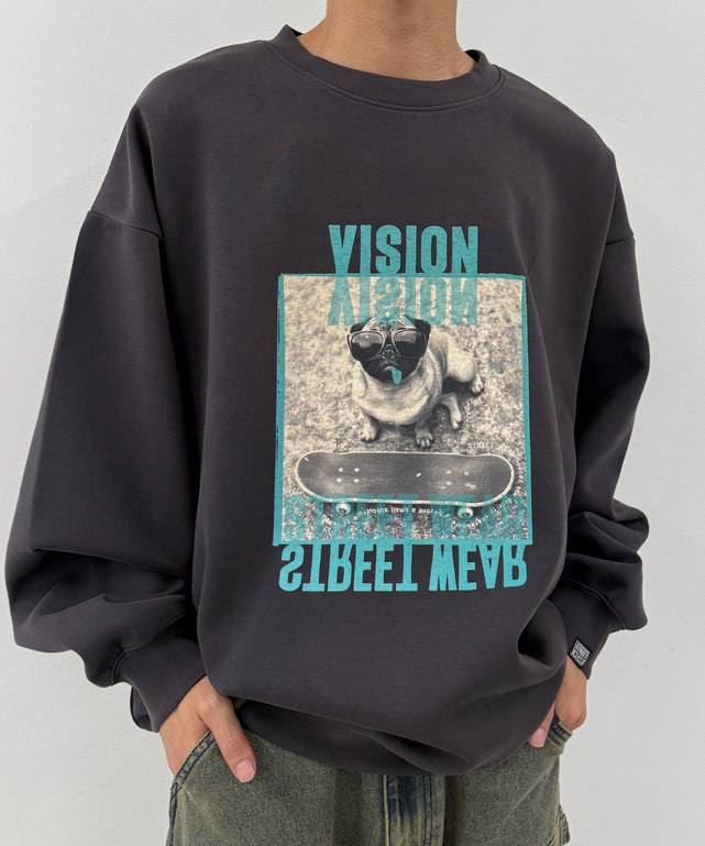 VISION アニマルポンチプルオーバー/チャコール モデル:175cm Lサイズ着用