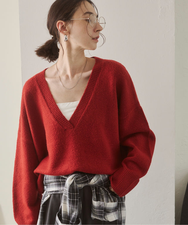 オーバーサイズVネックニットプルオーバー