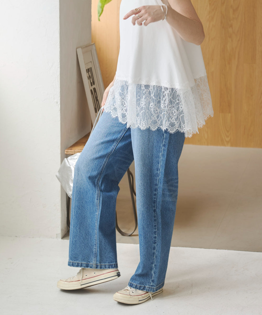 ワイドストレートデニムパンツ