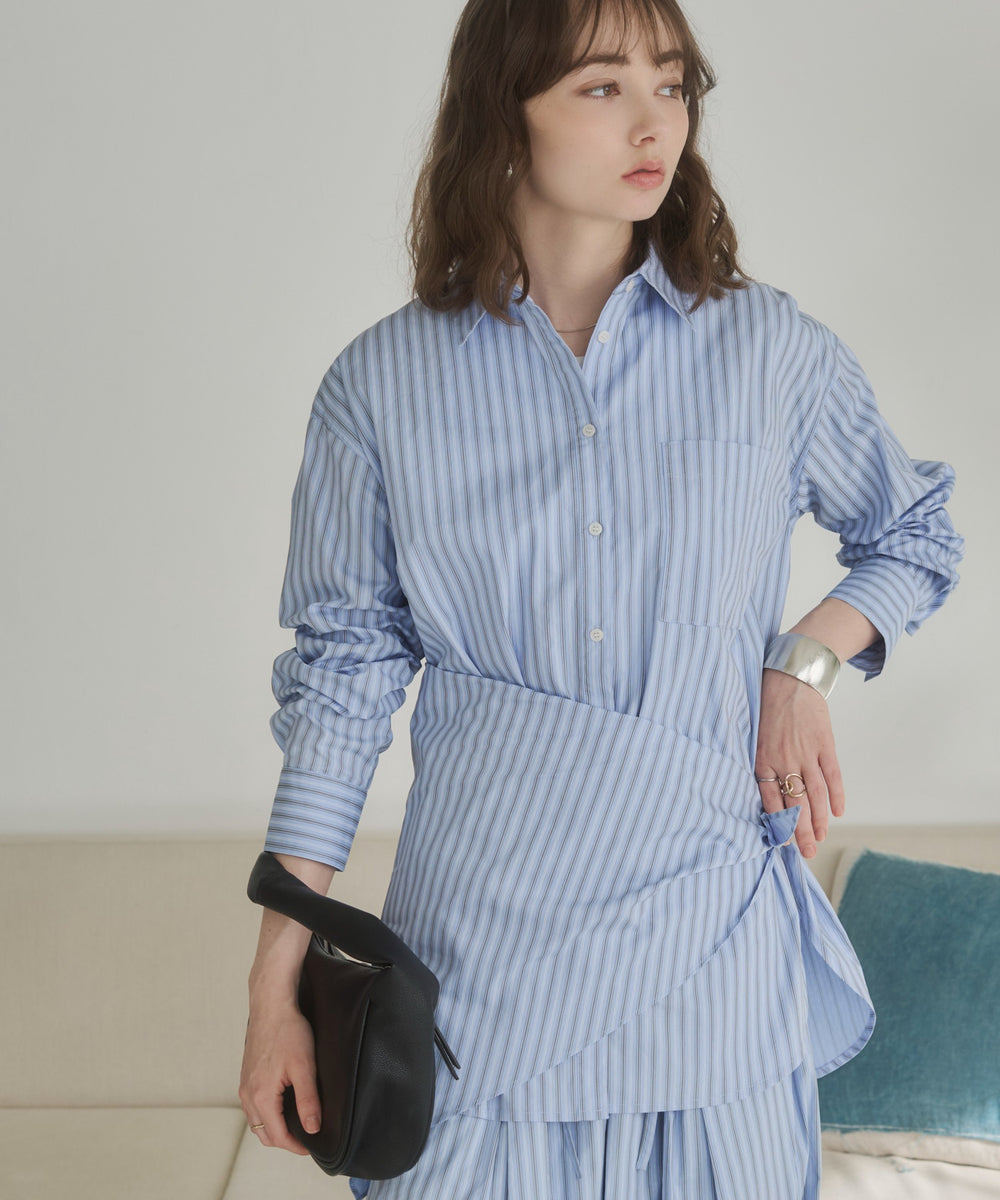 スカーフ付きオーバーサイズストライプシャツ