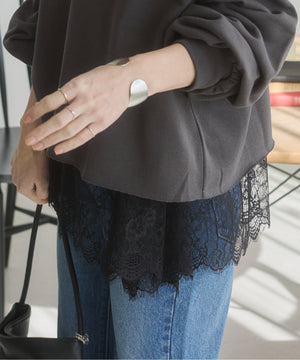 裾レースドッキングロンT