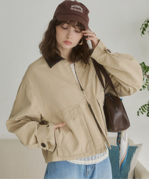 レザーカラーワークブルゾン