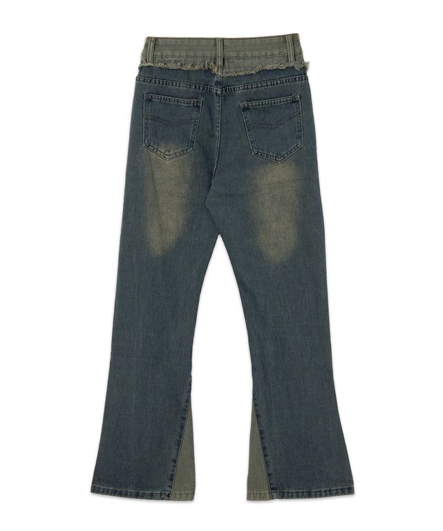 ウエスト切替デザインフレアデニム