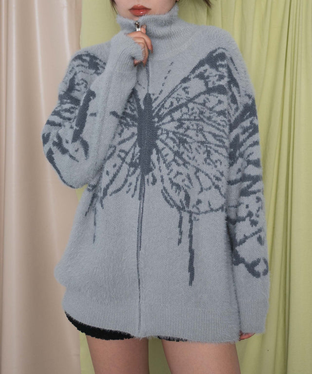 バタフライジップニット/グレー モデル：155cm F着用
