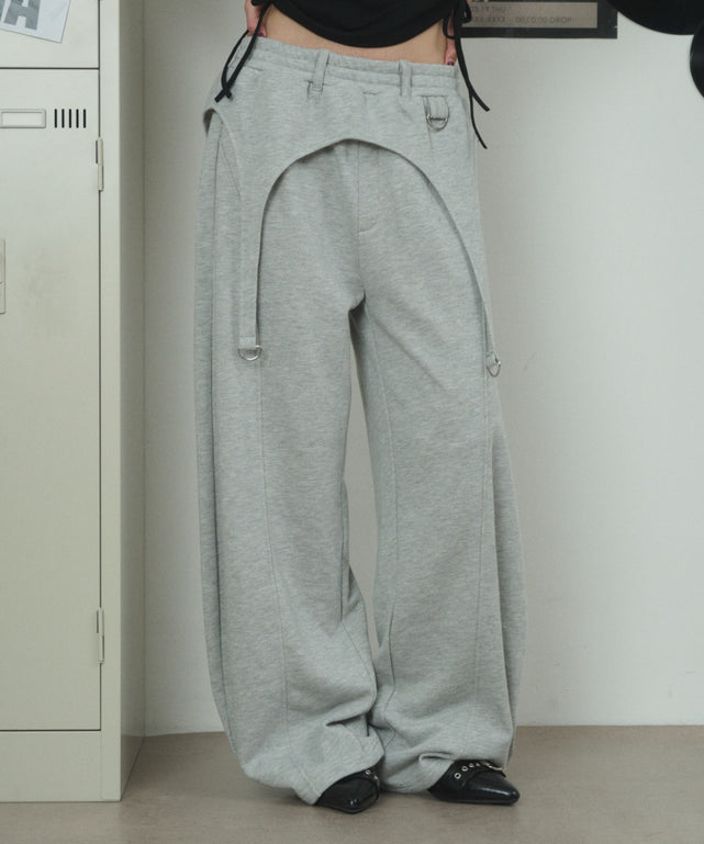 ガーターデザインスウェットパンツ/杢グレー モデル：163cm F着用