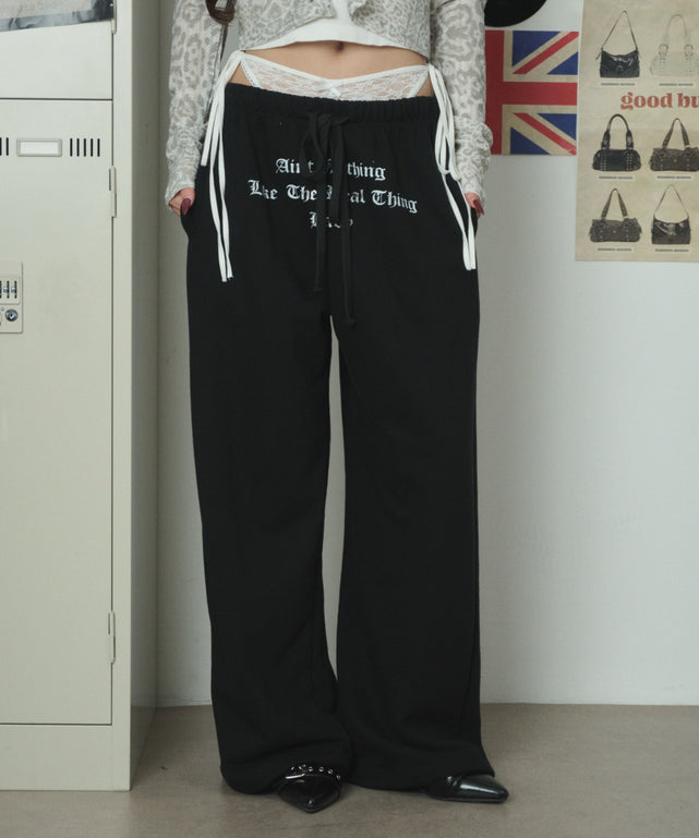 ロゴレースワイドパンツ/ブラック モデル：163cm F着用