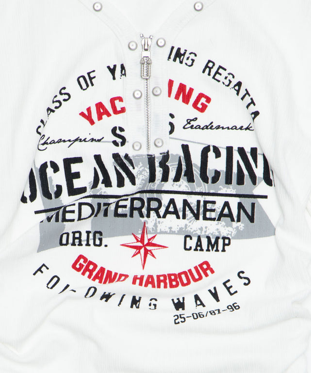 スタッズジップVネックT