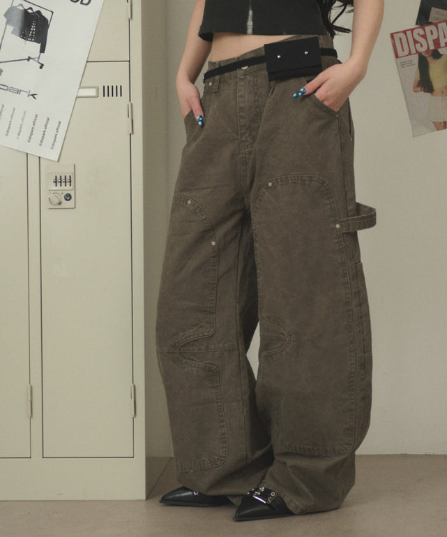 ダブルニーペインターパンツ/カーキ モデル：163cm S着用