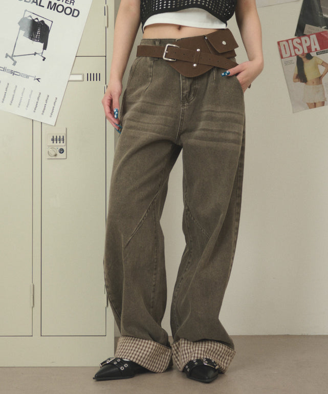 ロールアップチェックワークパンツ/ブラウン モデル：163cm S着用