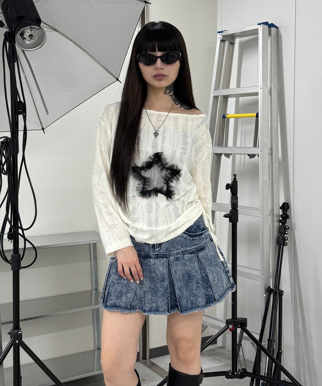 デニム淡加工 モデル：160㎝ S着用