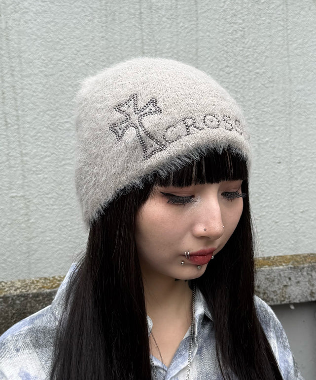 クロススタッズニットキャップ/グレー