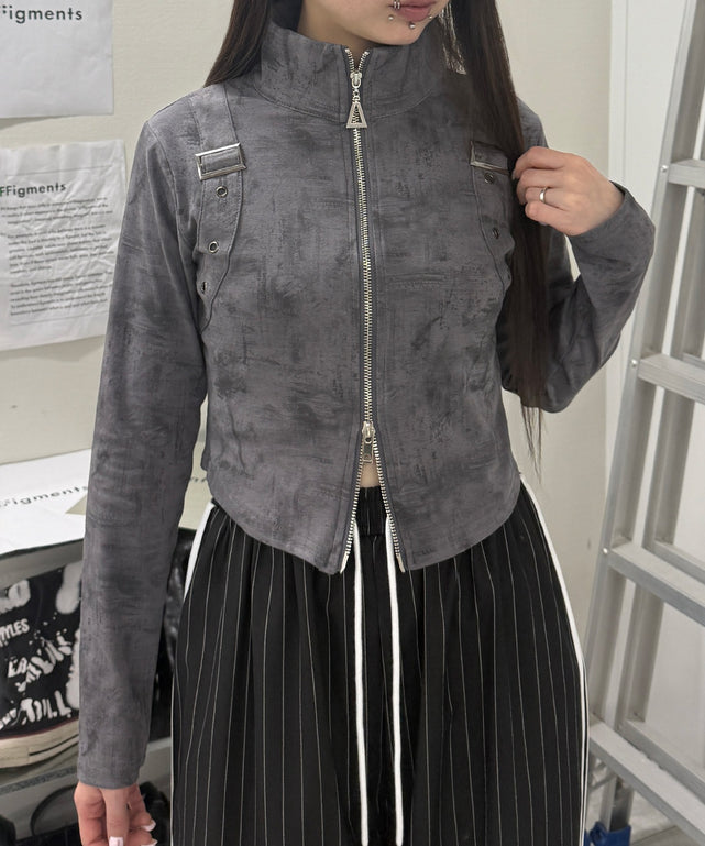 ベルトデザインジップトップ/グレー モデル：159cm F着用