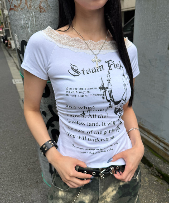 オフショルレースロゴTシャツ/ホワイト モデル:168cm F着用