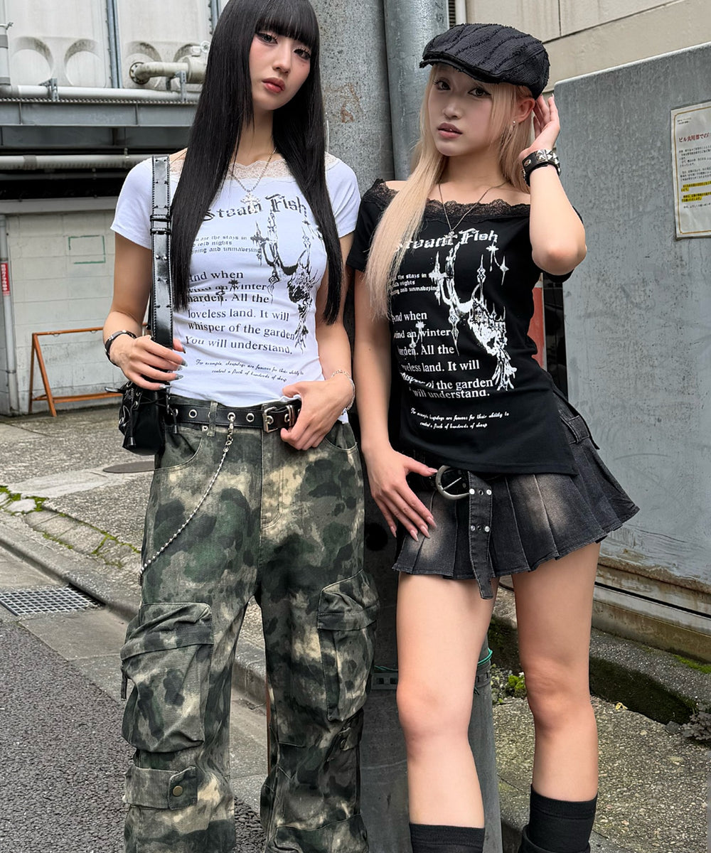 オフショルレースロゴTシャツ