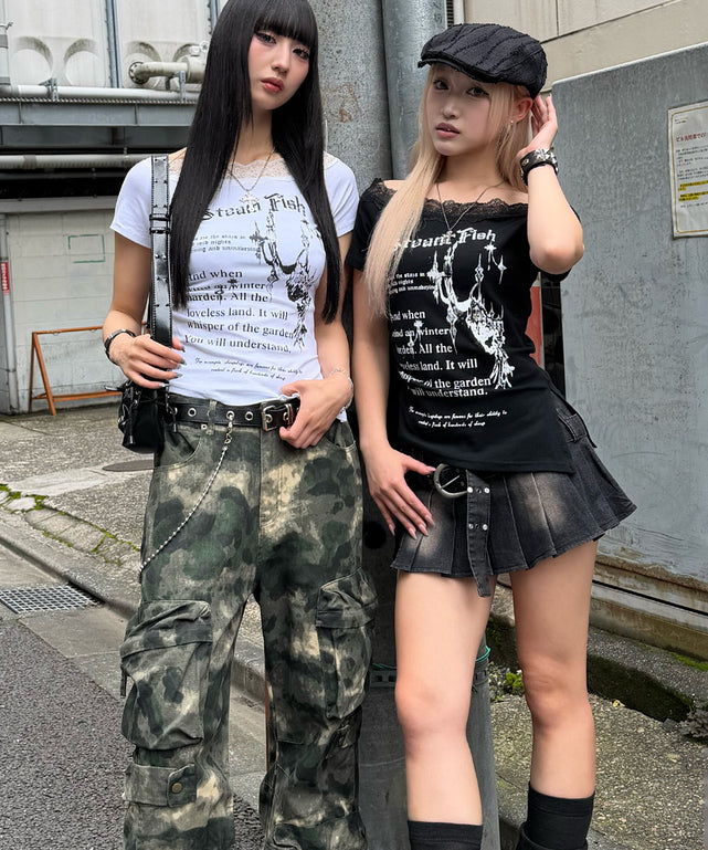 オフショルレースロゴTシャツ