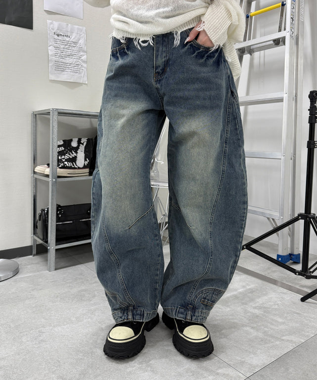 リメイクカーブデニム/デニム中濃 モデル：159cm S着用