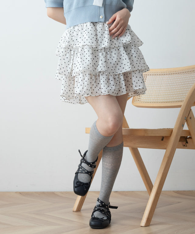 ドットシフォンスカート/ホワイト モデル：155cm F着用