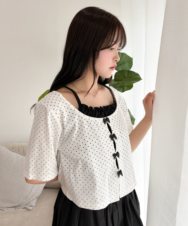 キャミレイヤードトップス/ホワイト モデル：155cm F着用
