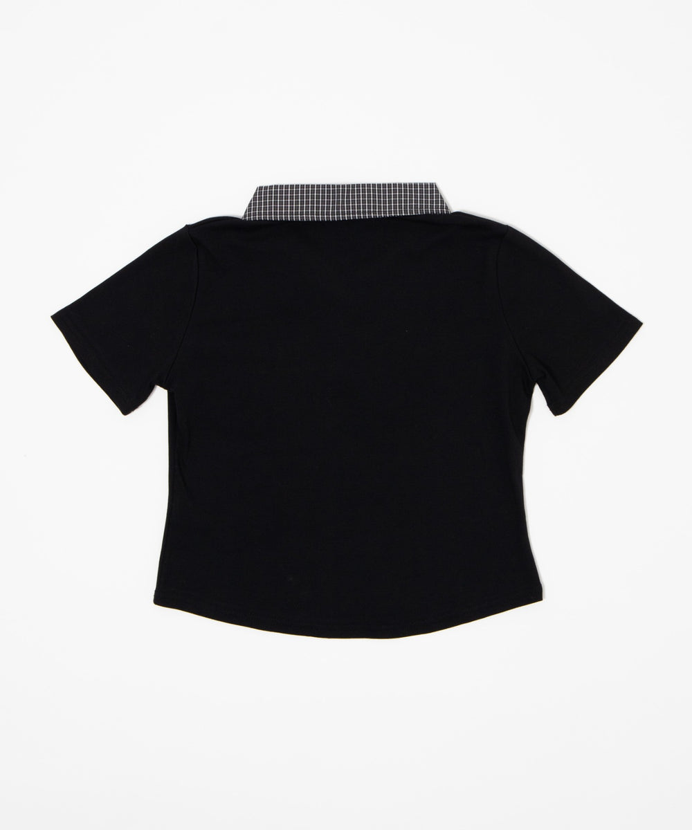チェックキリカエリボンタイTシャツ