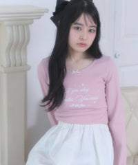 リボン付き刺繡リブロンT