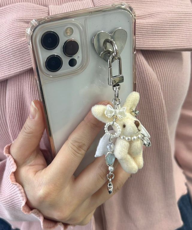 ミニうさぎエンジェルストラップキーホルダー/オフホワイト