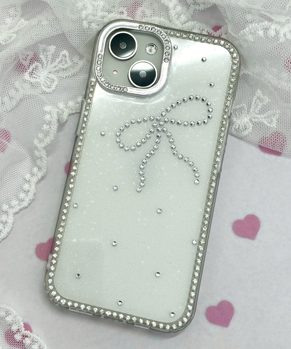 リボンビジューラメiphoneケース（ホワイト）