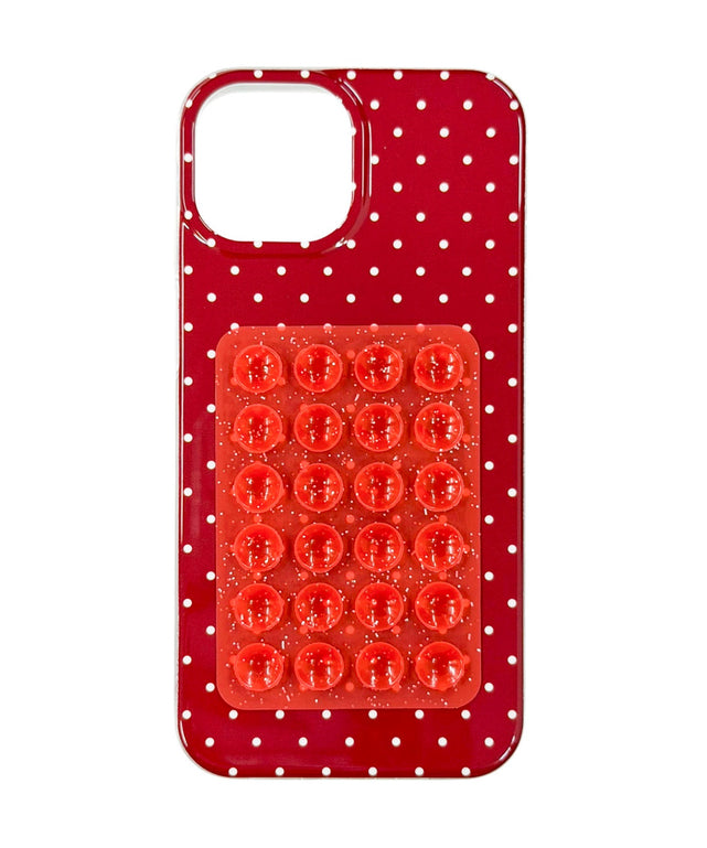 ラメ吸盤付きドットiphoneケース(レッド)/柄1:iphone15