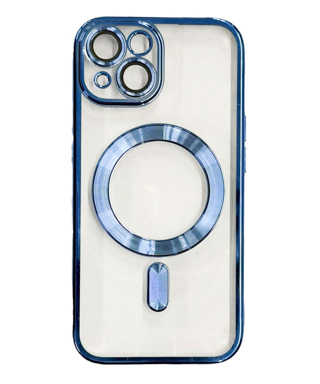 メタルカラーmagsafeiphoneケース(ブルー)/柄1:iphone15