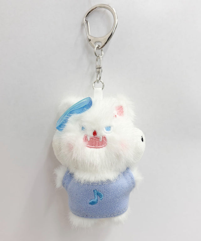 ヘッドホン怒りネコぬいぐるみキーホルダー/ホワイト
