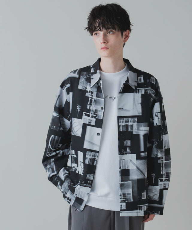 トロミ　総柄BIGシャツ/柄1 モデル：180cm L着用