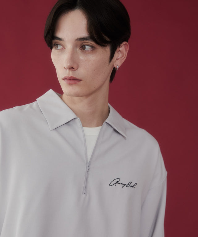 ドライポリハーフZIPシャツ（LS）/Lグレー モデル：180cm L着用