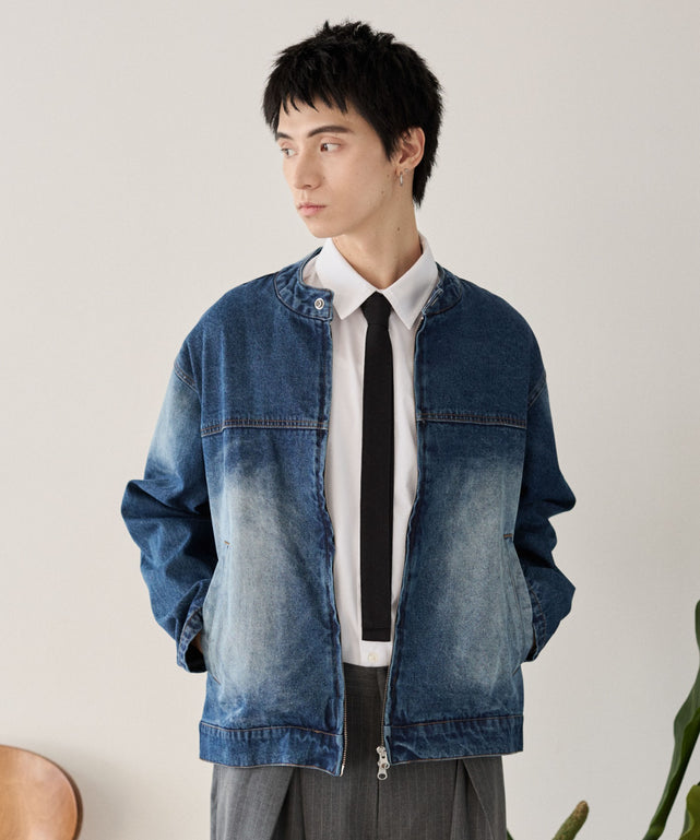 ライダースデニムジャケット/デニム中濃加工 モデル：180cm L着用