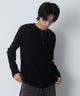 リングドットヘンリーネックリブT(LS)/ブラック モデル：180cm L着用
