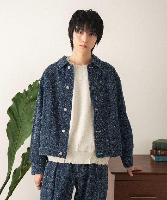ネップデニムジャケット/デニムインディゴ モデル：180cm L着用