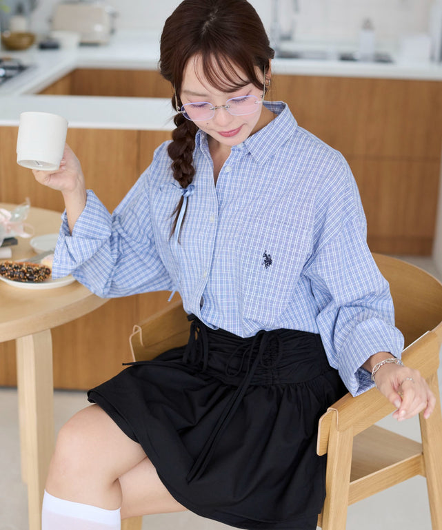 U.S. POLO ASSN.|別注BIGシャツ/ブルーチェック1モデル：165cm F着用