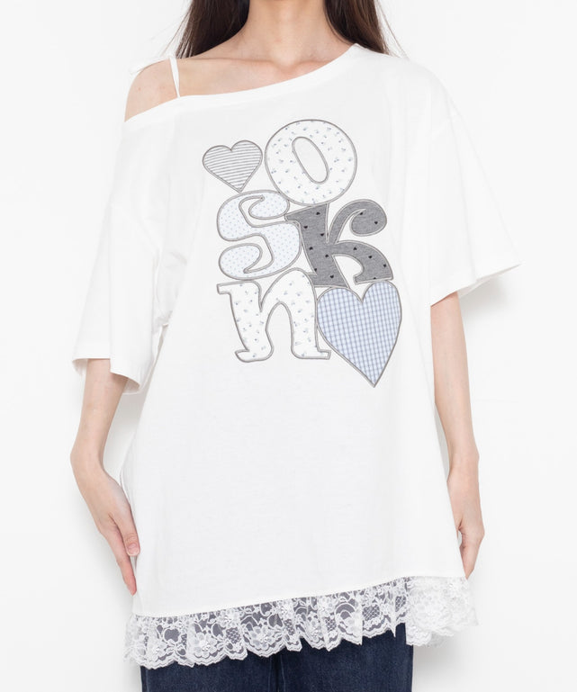 おさきコラボ 2WAYワンショルTシャツ/ホワイト　モデル:157cm F着用