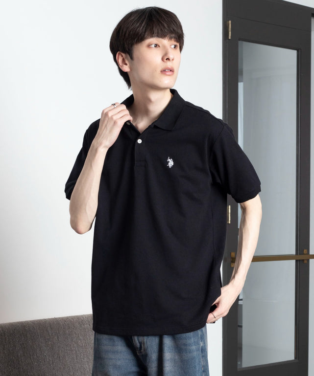 U.S. POLO ASSN.別注ポロシャツ/ブラック　モデル：177cm L着用