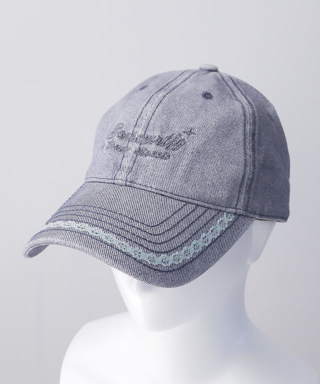 ラメレース付ロゴ刺繍キャップ/ネイビー