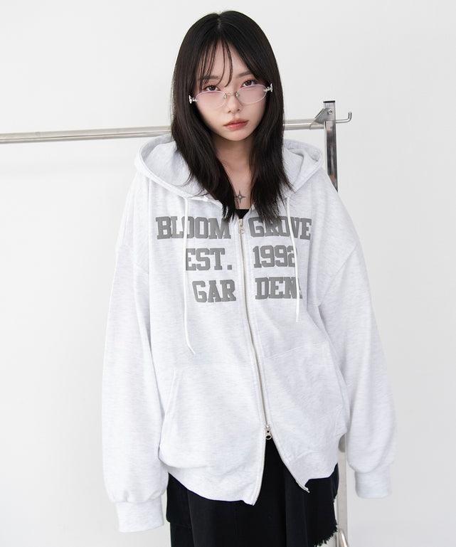 発泡ロゴジップパーカー/杢グレー モデル：159cm F着用