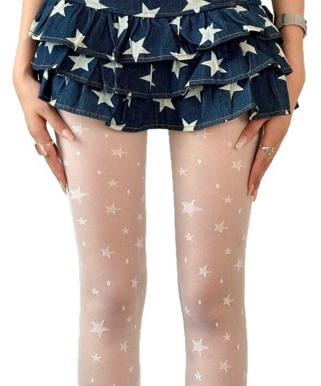 スター柄シアータイツ/ホワイト