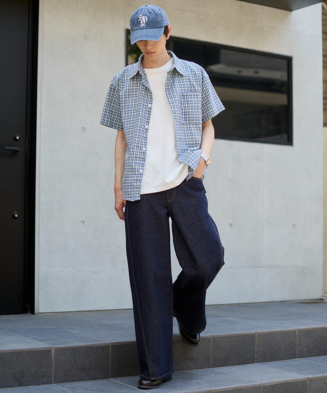 ブルーチェック1 モデル：181cm L着用