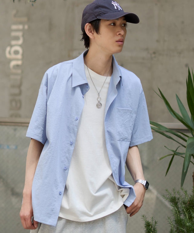 クロップドSSムジシャツ/サックス モデル：181cm L着用