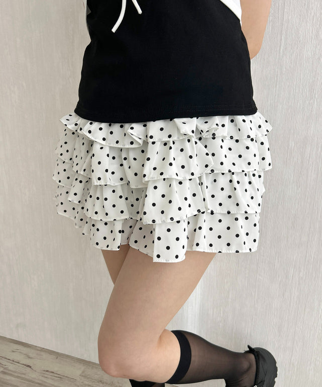 ドットティアードミニスカート/ホワイトその他 モデル：155㎝ F着用