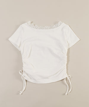 リボングラフィックサイドドロストTシャツ