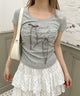 メッセージリボンTシャツ/グレー モデル：160㎝ F着用