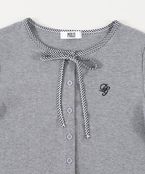 チェック配色リボンTシャツ