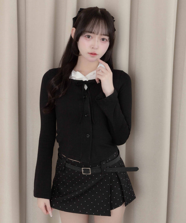 襟付きレイヤードトップス/ブラック モデル：160㎝ F着用