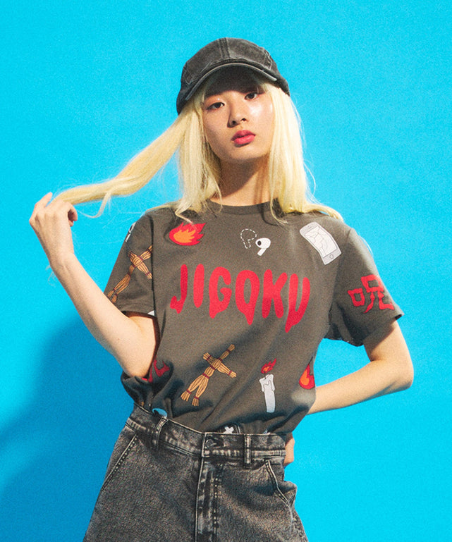 天国と地獄総柄Tシャツ/身長：165cm　サイズ1