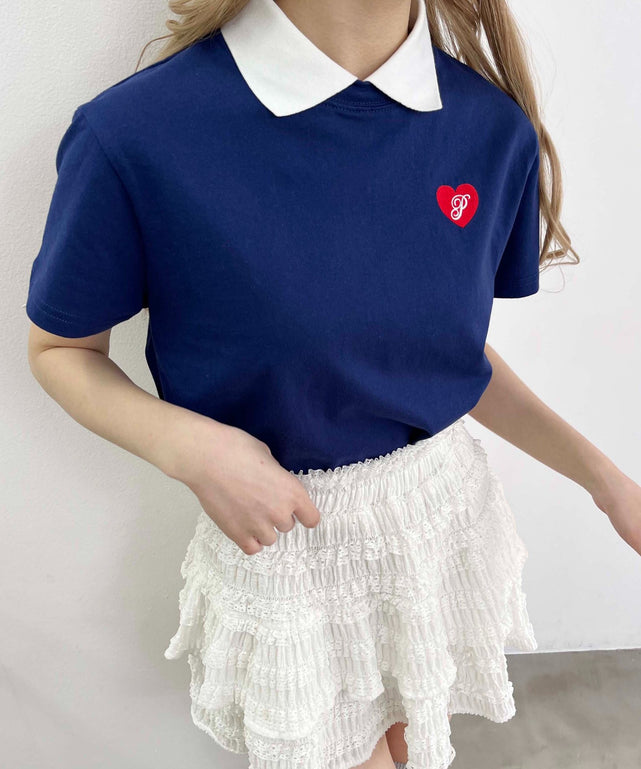 ハートワンポイント襟付きTシャツ